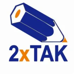 Grafika przedstawia stylizowany, niebieski ołówek z pomarańczowymi elementami nad napisem '2xTAK', gdzie litera 'X' jest pomarańczowa. Całość na białym tle.