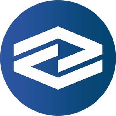 Logo firmy z abstrakcyjnym motywem dwóch połączonych, skierowanych do siebie strzałek w kolorze białym, umieszczonych na okrągłym, gradientowym tle w odcieniach niebieskiego.