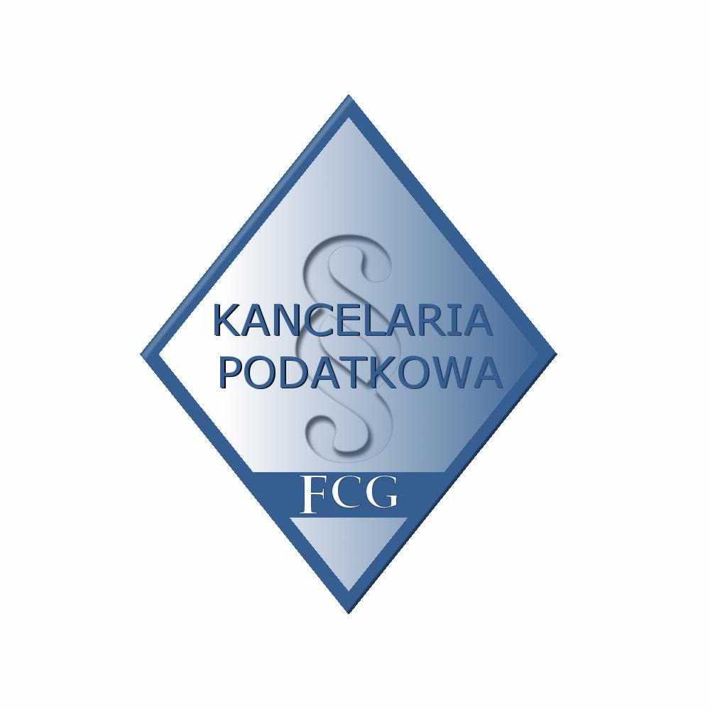 Logo Kancelarii Podatkowej FCG w kształcie niebieskiego rombu z symbolem paragrafu.