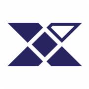 Granatowe logo z motywem litery X utworzone z rombów i trójkątów na białym tle.