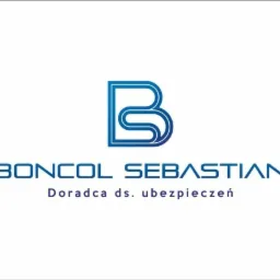 Logo firmy ubezpieczeniowej Boncol Sebastian z niebieskim symbolem litery B i napisem Doradca ds. ubezpieczeń.