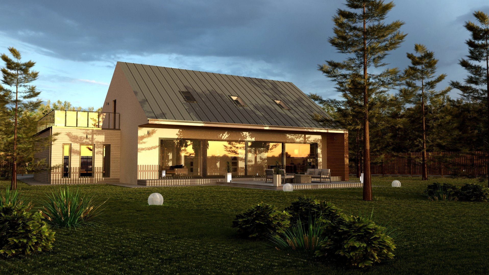 Projekt domu jednorodzinnego w technologii szkieletowej drewnianej.