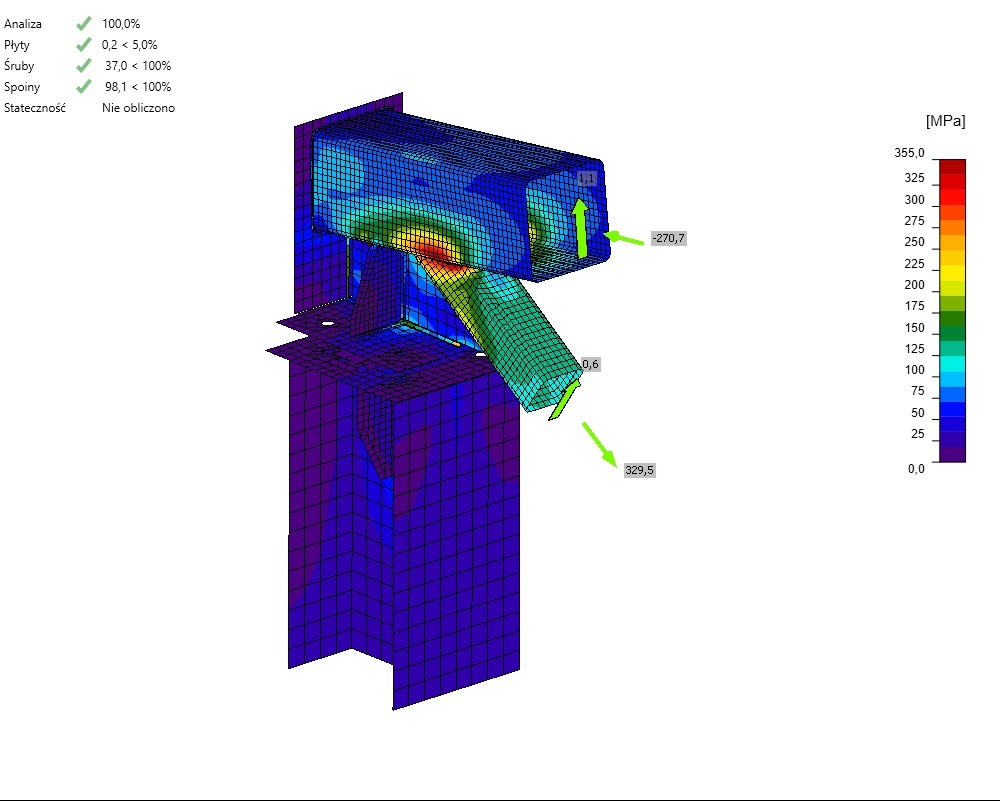 Obliczenia statyczno-wytrzymałościowe oparcia kratownicy na słupie stalowym