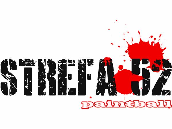 Grafika z napisem 'STREET A-52 paintball' w czarno-czerwonej kolorystyce z efektem rozprysku farby, stylizowana na szablonowy napis.