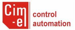 Logo firmy Cim-el z czerwonym kwadratem i białym napisem 'Cim-el' oraz 'control automation' po prawej stronie, również w kolorze czerwonym.