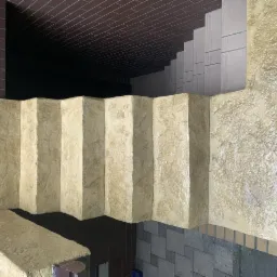 Dekoracyjna, teksturowana posadzka schodów zewnętrznych w odcieniach beżu i szarości, imitująca kamień, z widoczną strukturą i detalami wykończenia.