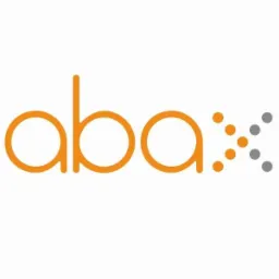 Pomarańczowo-szare logo firmy 'abax' z elementami graficznymi kropek, na białym tle.