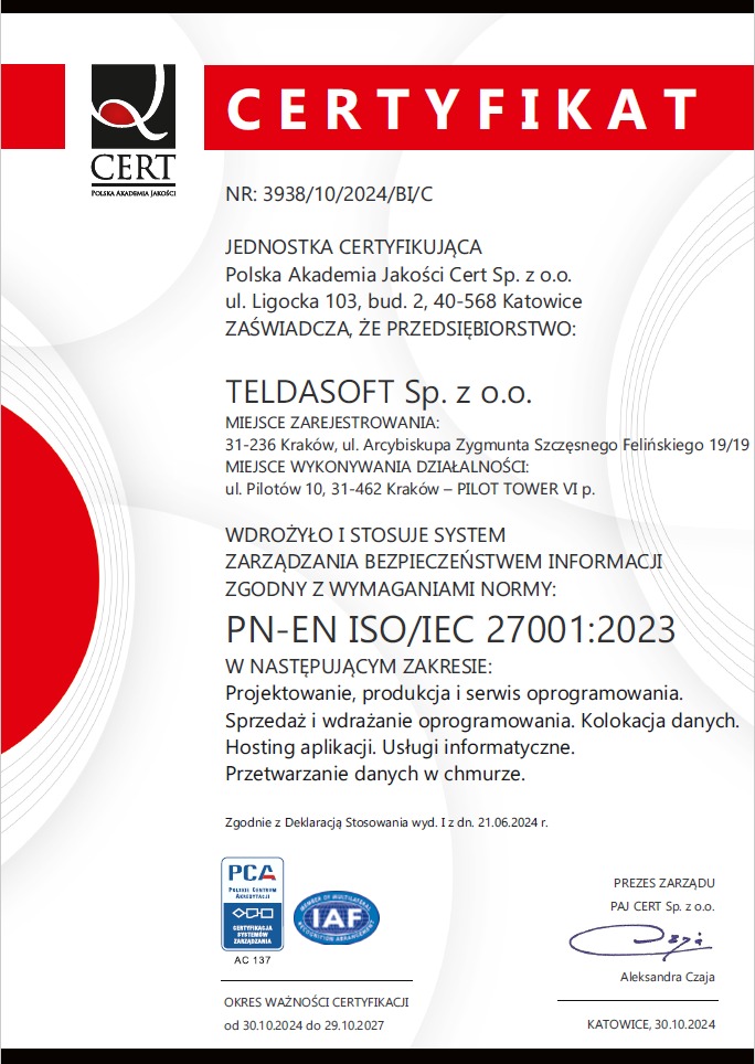 Certyfikat ISO:27001