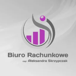 Logo Biura Rachunkowego mgr Aleksandry Skrzypczak na szarym tle, z abstrakcyjnym symbolem wzrostu w okręgu.
