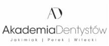 Logo gabinetu stomatologicznego Akademia Dentystów Jakimiak, Perek, Witecki z subtelnym znakiem graficznym AD powyżej nazwy.