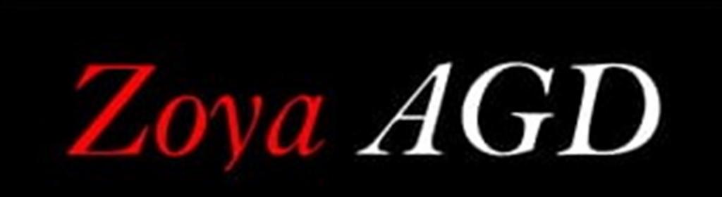 Logo firmy Zoya AGD z czerwonym napisem Zoya i białym AGD na czarnym tle.
