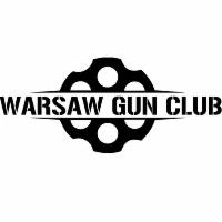 Czarno-białe logo Warsaw Gun Club z centralnie umieszczonym bębenkiem rewolweru