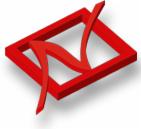 Czerwone logo w postaci stylizowanej litery 'N' wpisanej w kwadratową ramkę, rzucające cień.