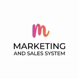 Logo firmy z gradientem kolorów na literze 'm' nad napisem 'MARKETING AND SALES SYSTEM'.
