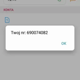 Ekran smartfona z wyświetlonym numerem telefonu 690074082 w oknie dialogowym, wywołanym kodem *121#.