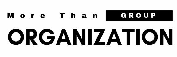 Czarno-białe logo firmy z napisem 'More Than ORGANIZATION' i 'GROUP' w czarnym prostokącie.