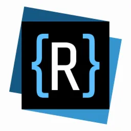 Stylizowane logo przedstawiające literę 'R' w nawiasach klamrowych, umieszczone na czarnym kwadracie z niebieskim tłem w kształcie rombu.