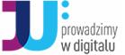 Logo firmy z dwukolorowym motywem liter 'JU' i napisem 'prowadzimy w digitalu'.