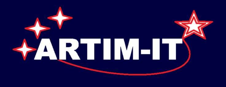 Logo firmy ARTİM-IT na granatowym tle z czerwonymi gwiazdami i czerwoną linią pod nazwą.