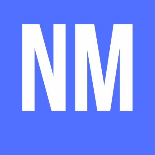 Logo firmy z inicjałami NM na niebieskim tle.