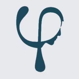 Stylizowany, ciemnoturkusowy symbol przedstawiający profil głowy wkomponowany w kształt litery 'P', na jasnoszarym tle. Minimalistyczny design.