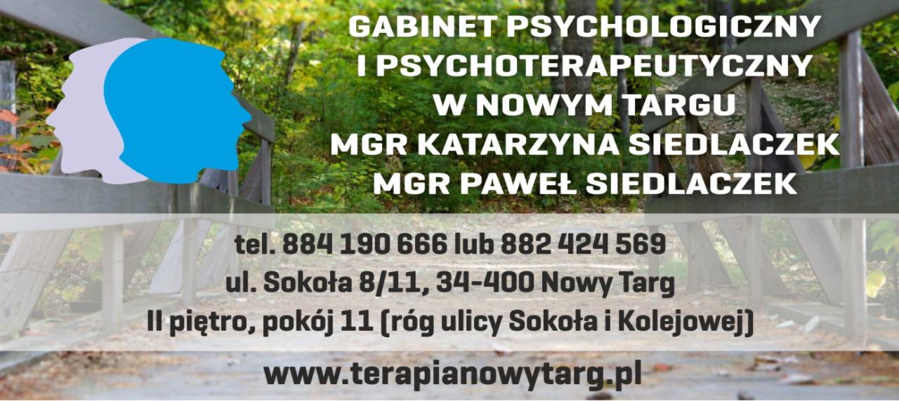 Gabinet psychologiczny i psychoterapeutyczny w Nowym Targu: kontakt, adres i strona www. Dwa profile w tle, sceneria parkowa. Siedlaczek Katarzyna i Paweł.
