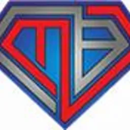 Stylizowane logo w kształcie rombu z niebieskim wypełnieniem i czerwono-srebrnym obramowaniem, zawierające litery 'TB' wewnątrz.