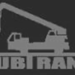 Logo firmy Lubirans przedstawiające sylwetkę dźwigu samochodowego na ciemnym tle.