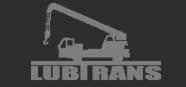 Logo firmy Lubirans przedstawiające sylwetkę dźwigu samochodowego na ciemnym tle.