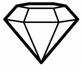 Czarno-biała grafika wektorowa przedstawiająca uproszczony diament z wyraźnymi liniami konturów.