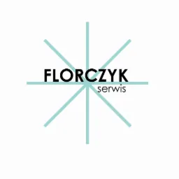 Logo firmy FLORCZYK serwis z geometrycznym symbolem w formie gwiazdy z jasnoniebieskich linii.