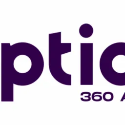 Fioletowe logo 'Option 360 AGENCY' na białym tle, z charakterystycznym okrągłym elementem w literze 'O'.