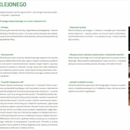 Infografika przedstawiająca zalety drewna klejonego warstwowo, z przykładami zastosowań w budownictwie i architekturze.