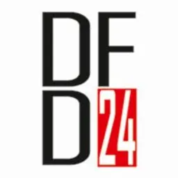Czarne logo DF24 na białym tle, prawdopodobnie firmy z Zielonej Góry świadczącej usługi finansowe.
