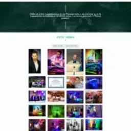 Zrzut ekranu strony internetowej DJGroup z sekcjami: nagłówek z tłumem w tle, prezentacja członków zespołu, opis firmy, oferta, galeria zdjęć i wideo, opinie klientów oraz dane kontaktowe z mapą.