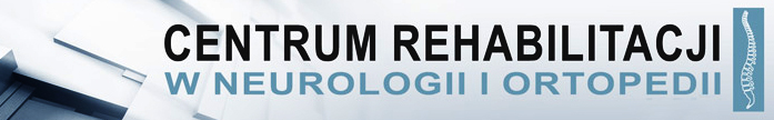 Logo centrum rehabilitacji w neurologii i ortopedii z symbolem kręgosłupa na jasnym tle.