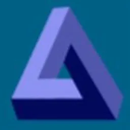 Niebiesko-fioletowy, niemożliwy trójkąt Penrose'a na turkusowym tle. Geometryczna iluzja optyczna, abstrakcyjna grafika.