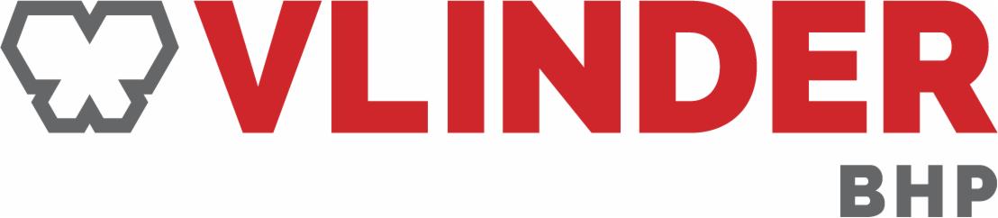 Logo firmy VLINDER BHP z czerwonym napisem VLINDER i szarym symbolem graficznym po lewej oraz szarym napisem BHP pod napisem VLINDER.