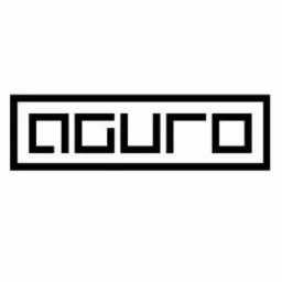 Stylizowane logo firmy AGURO w czarnej ramce na białym tle, z geometrycznym krojem pisma.