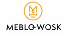 Logo firmy Meblo-Wosk z symbolem korony w okręgu, kolorystyka złoto-czarna.
