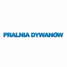 Niebieskie logo z napisem 'PRALNIA DYWANÓW' na białym tle. Strzałka w górę wkomponowana w literę 'W'.