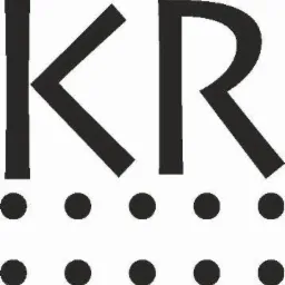 Czarny logotyp firmy z inicjałami 'KR' i dwoma rzędami kropek pod spodem.