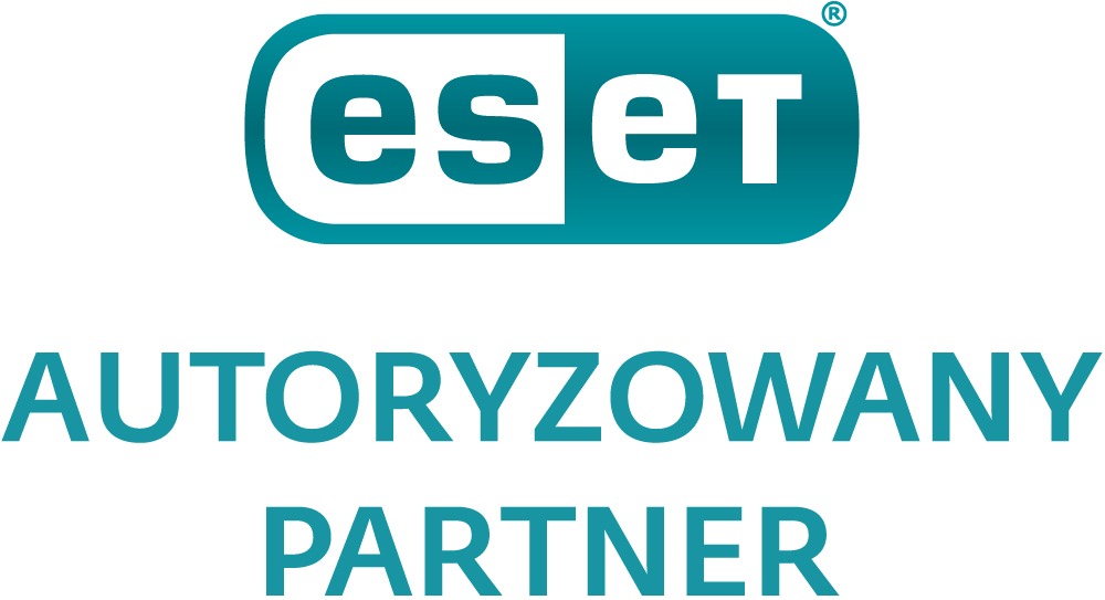 Logo firmy ESET, autoryzowanego partnera, w kolorze turkusowym na białym tle.