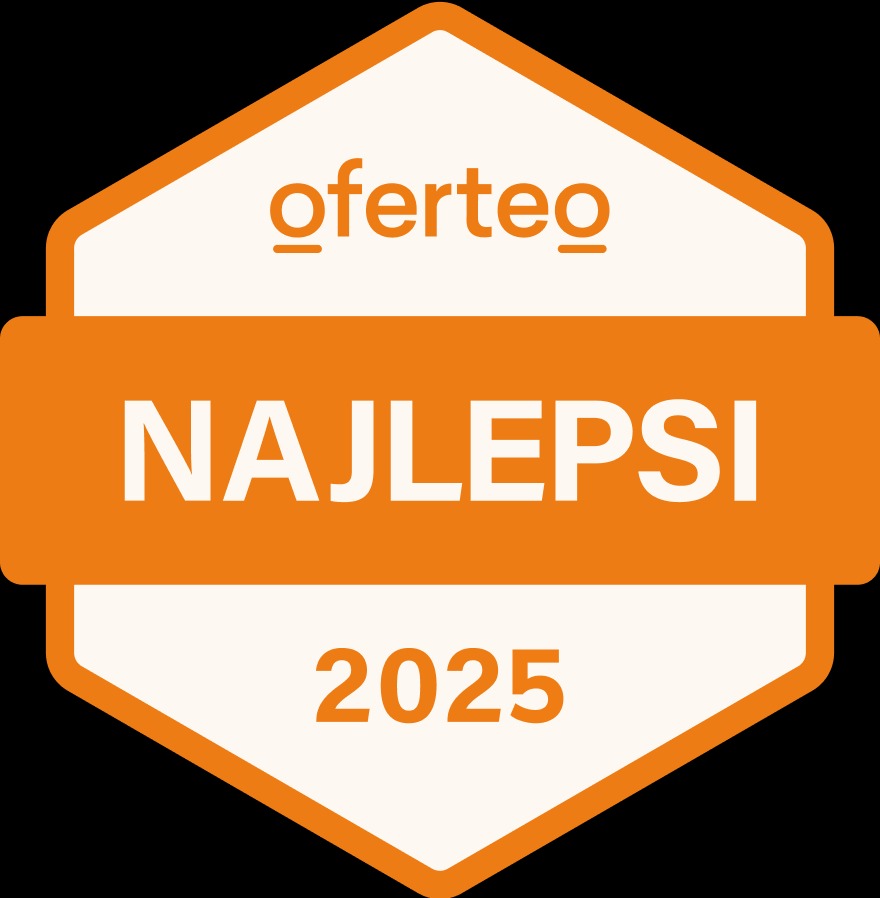 Logo Oferteo 'Najlepsi 2025' w kolorze pomarańczowym na czarnym tle, potwierdzające wysoką jakość usług firmy z Glinianki.