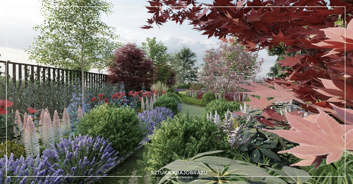Projekt kolorowego ogrodu we Wrocławiu.