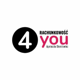 Logo firmy '4you Rachunkowość' Agnieszka Sienkiewicz, z dużą czarną cyfrą 4 w okręgu i napisem 'Rachunkowość' nad różowym 'you'.