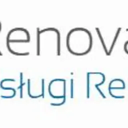 Logo firmy RenovaTech Usługi Remontowe z symbolem domu w odcieniach niebieskiego