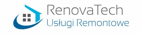 Logo firmy RenovaTech Usługi Remontowe z symbolem domu w odcieniach niebieskiego