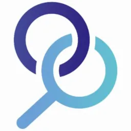 Stylizowany symbol lupy złączonej z okręgiem w odcieniach niebieskiego, gradient od ciemnego do jasnego, sugerujący analizę i powiązania w internecie.