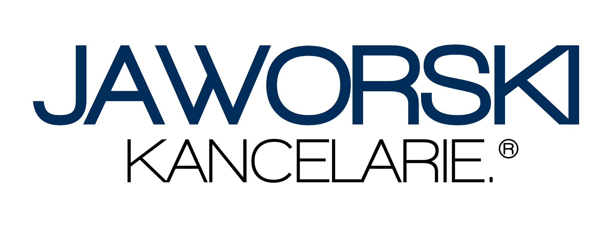 Logo firmy Jaworski Kancelarie, nazwa w kolorze granatowym, pod spodem dopisek 'Kancelarie' czarną czcionką.